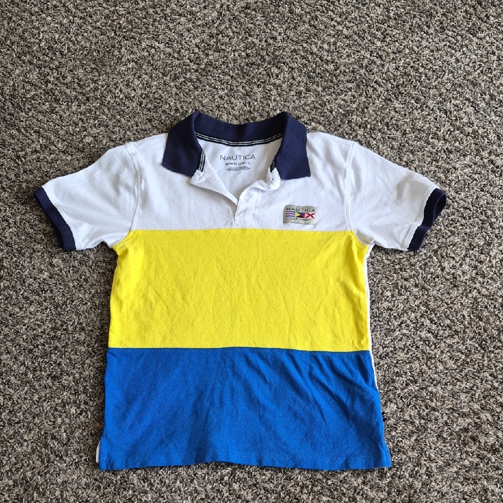 Nautica White, Yellow & Blue Colorblock Polo